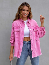 BEAUTIFUL I AM Distressed Drop Shoulder Denim Jacket