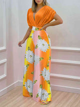 BEAUTIFUL I AM Printed Surplice Top and Wide Leg Pants Set