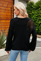 BEAUTIFUL I AM Openwork Round Neck Dropped Shoulder Knit Top Sweater