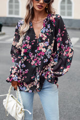 BEAUTIFUL I AM Floral Print Flounce Sleeve Blouse Shirt