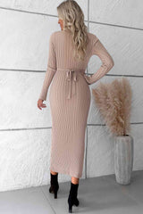 BEAUTIFUL I AM V-Neck Long Sleeve Ribbed Sweater Dress