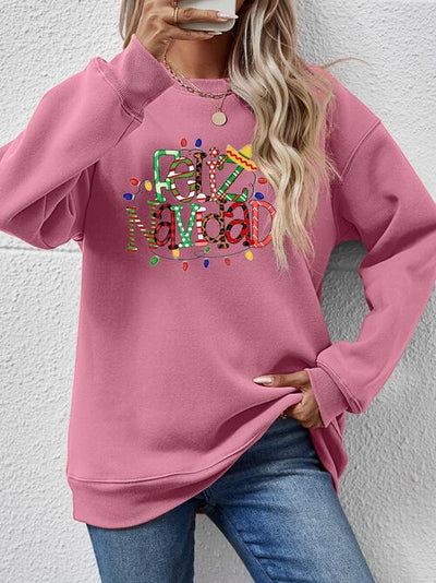 BEAUTIFUL I AM FELIZ NAVIDAD Round Neck Drop Shoulder Sweatshirt