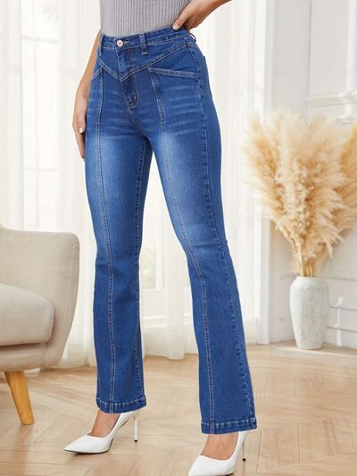 BEAUTIFUL I AM High Waist Bootcut Jeans with Pockets