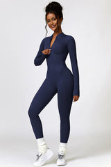 BEAUTIFUL I AM Half Zip Long Sleeve Active Wear Jumpsuit