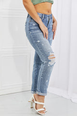 BEAUTIFUL I AM Judy Blue Sarah Full Size Star Pattern Boyfriend Jeans