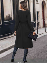 BEAUTIFUL I AM Buttoned Tie Front Long Sleeve Asymmetrical Neck Dress