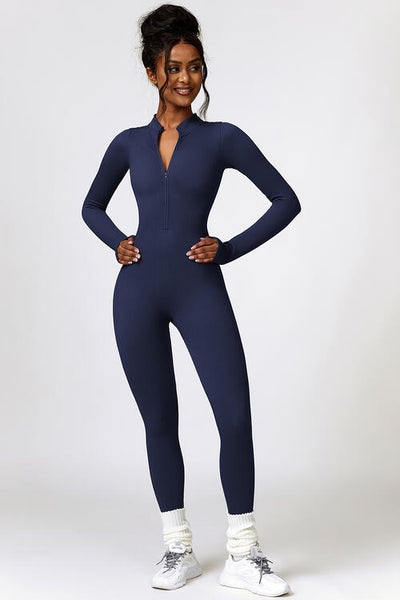 BEAUTIFUL I AM Half Zip Long Sleeve Active Wear Jumpsuit