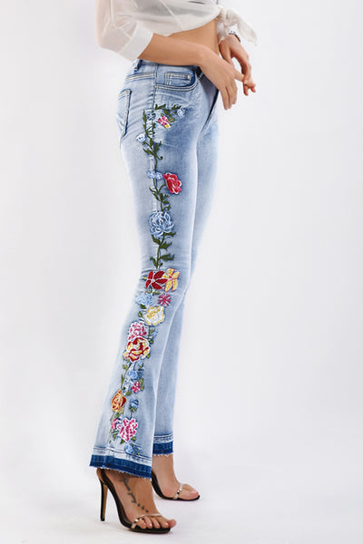 BEAUTIFUL I AM Full Size Flower Embroidery Wide Leg Jeans