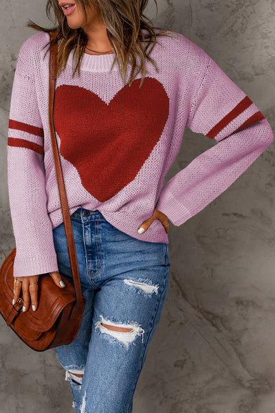 BEAUTIFUL I AM Heart Graphic Round Neck Sweater