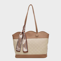 BEAUTIFUL I AM PU Leather Tied Contrast Tote Bag