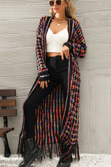 BEAUTIFUL I AM Multicolored Open Front Fringe Hem Cardigan