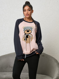 BEAUTIFUL I AM Bear Graphic Raglan Sleeve Sweatshirt