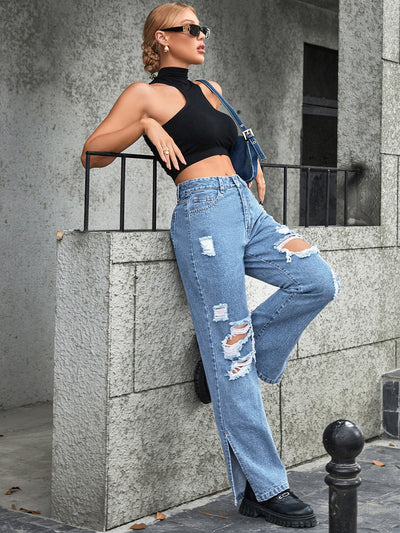 BEAUTIFUL I AM Distressed Slit Jeans