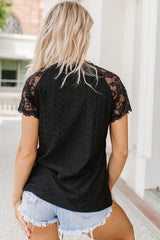 BEAUTIFUL I AM V-Neck Short Sleeve Lace Trim Blouse Shirt