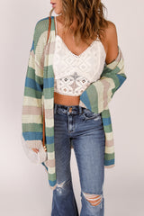 BEAUTIFUL I AM Full Size Striped Long Sleeve Openwork Cardigan