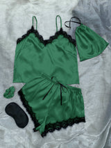 BEAUTIFUL I AM Lace Trim Cami, Shorts, Eye Mask, Scrunchie, and Bag Pajama Set Sleep Wear