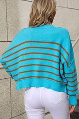 BEAUTIFUL I AM Striped Dropped Shoulder Round Neck Pullover Sweater