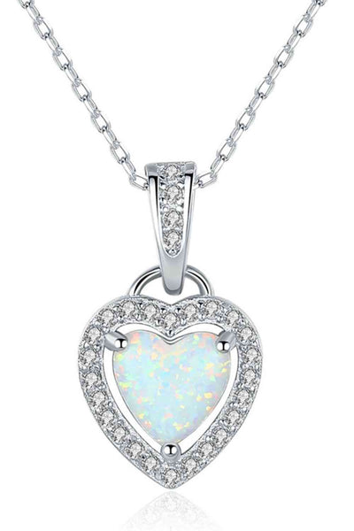 BEAUTIFUL I AM Opal Heart Pendant Jewelry 925 Sterling Silver Necklace