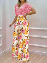 BEAUTIFUL I AM Printed Surplice Top and Wide Leg Pants Set