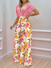 BEAUTIFUL I AM Printed Surplice Top and Wide Leg Pants Set