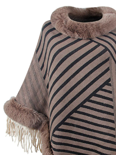 BEAUTIFUL I AM Striped Fringe Hem Poncho