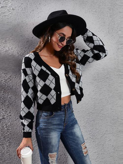 BEAUTIFUL I AM Geometric Button Up Long Sleeve Cardigan