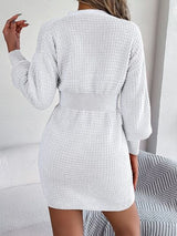 BEAUTIFUL I AM Buttoned Cable-Knit V-Neck Sweater Dress