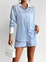 BEAUTIFUL I AM Texture Button Up Shirt and Shorts Set