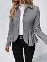 BEAUTIFUL I AM Ruffle Hem Collared Blazer Jacket