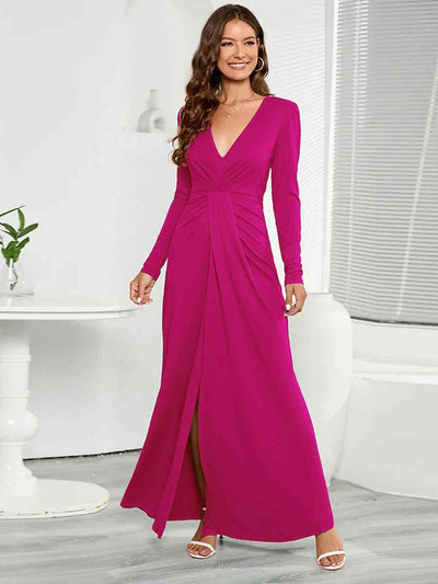 BEAUTIFUL I AM V-Neck Long Sleeve Split Dress