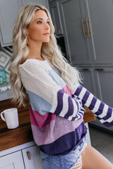 BEAUTIFUL I AM Color Block Boat Neck Dropped Shoulder Sweater