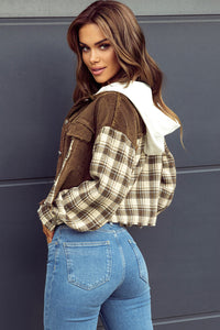 BEAUTIFUL I AM Plaid Hooded Cropped Jacket