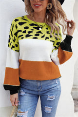 BEAUTIFUL I AM Color Block Round Neck Lantern Sleeve Sweater