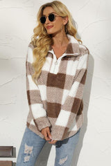 BEAUTIFUL I AM Plaid Half Zip Long Sleeve Sweatshirt