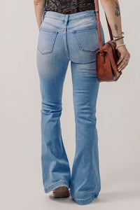 BEAUTIFUL I AM Button-Fly Distressed Flare Jeans