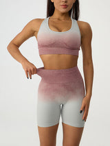 BEAUTIFUL I AM Gradient Scoop Neck Tank and High Waist Shorts Active Wear Set