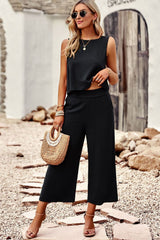 BEAUTIFUL I AM Buttoned Round Neck Tank and Wide Leg Pants Set