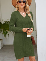 BEAUTIFUL I AM Cable-Knit V-Neck Mini Sweater Dress