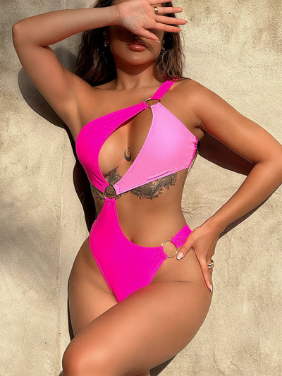 BEAUTIFUL I AM One-Shoulder Cutout Ring Detail One-Piece Swimsuit Swim Set