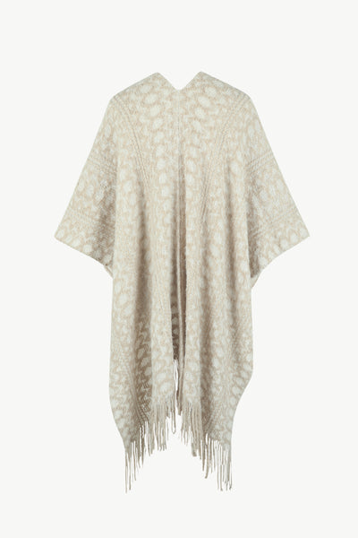 BEAUTIFUL I AM Open Front Fringe Hem Poncho