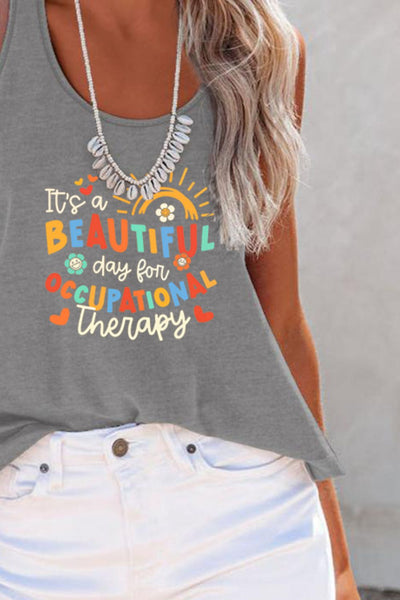 BEAUTIFUL I AM Full Size Letter Graphic Scoop Neck Tank Shirt