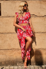 BEAUTIFUL I AM Printed Tie Back Cropped Top and Maxi Dress Set