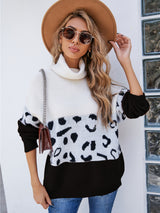 BEAUTIFUL I AM Leopard Color Block Turtleneck Sweater