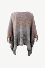 BEAUTIFUL I AM Round Neck Fringe Detail Poncho