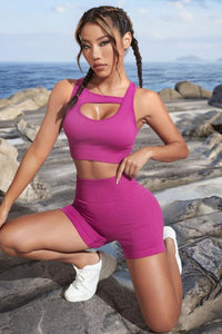 BEAUTIFUL I AM Cutout Crop Top and Sports Active Wear Set