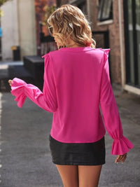 BEAUTIFUL I AM Ruffled V-Neck Flounce Sleeve Shirt