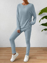 BEAUTIFUL I AM Ribbed Round Neck Top and Pants Set