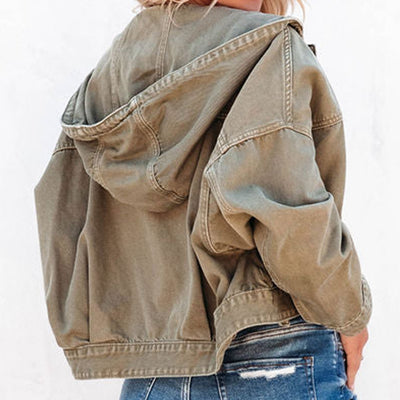 BEAUTIFUL I AM Hooded Dropped Shoulder Denim Jacket