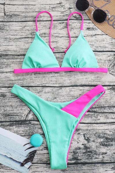 BEAUTIFUL I AM Contrast Ribbed Bikini Swim Set