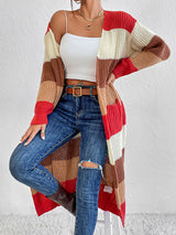 BEAUTIFUL I AM Color Block Open Front Longline Cardigan